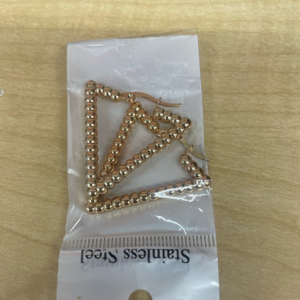 Gold Stainless Steel Triangle Hoop Earrings. New